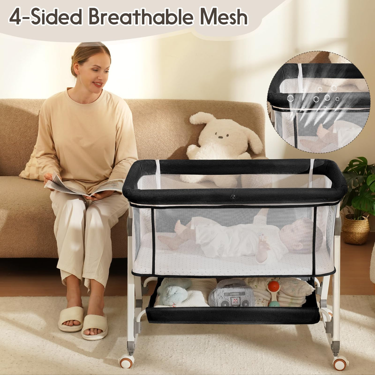 3 in 1 Baby Bassinets Bedside Sleeper with Storage Basket F805200