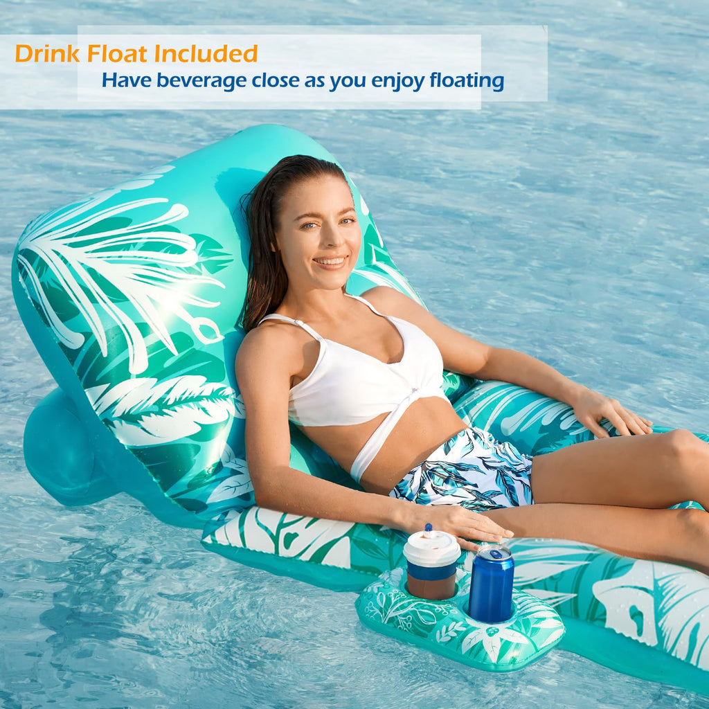 Inflatable Pool Float Lounger with Adjustable Backrest Cup Holders U58214