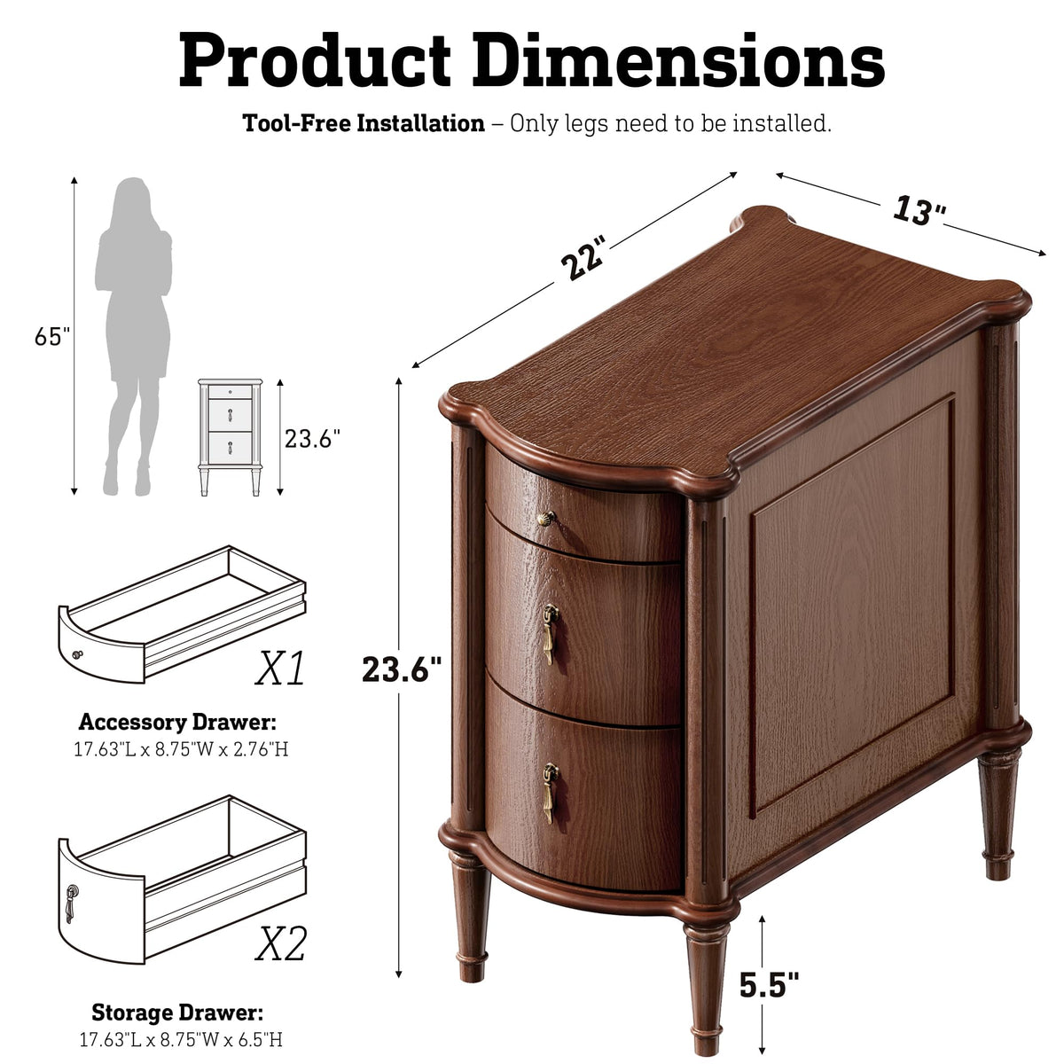 Brown Set of 2 Nightstand with Charging Station and 3 Drawers B998251
