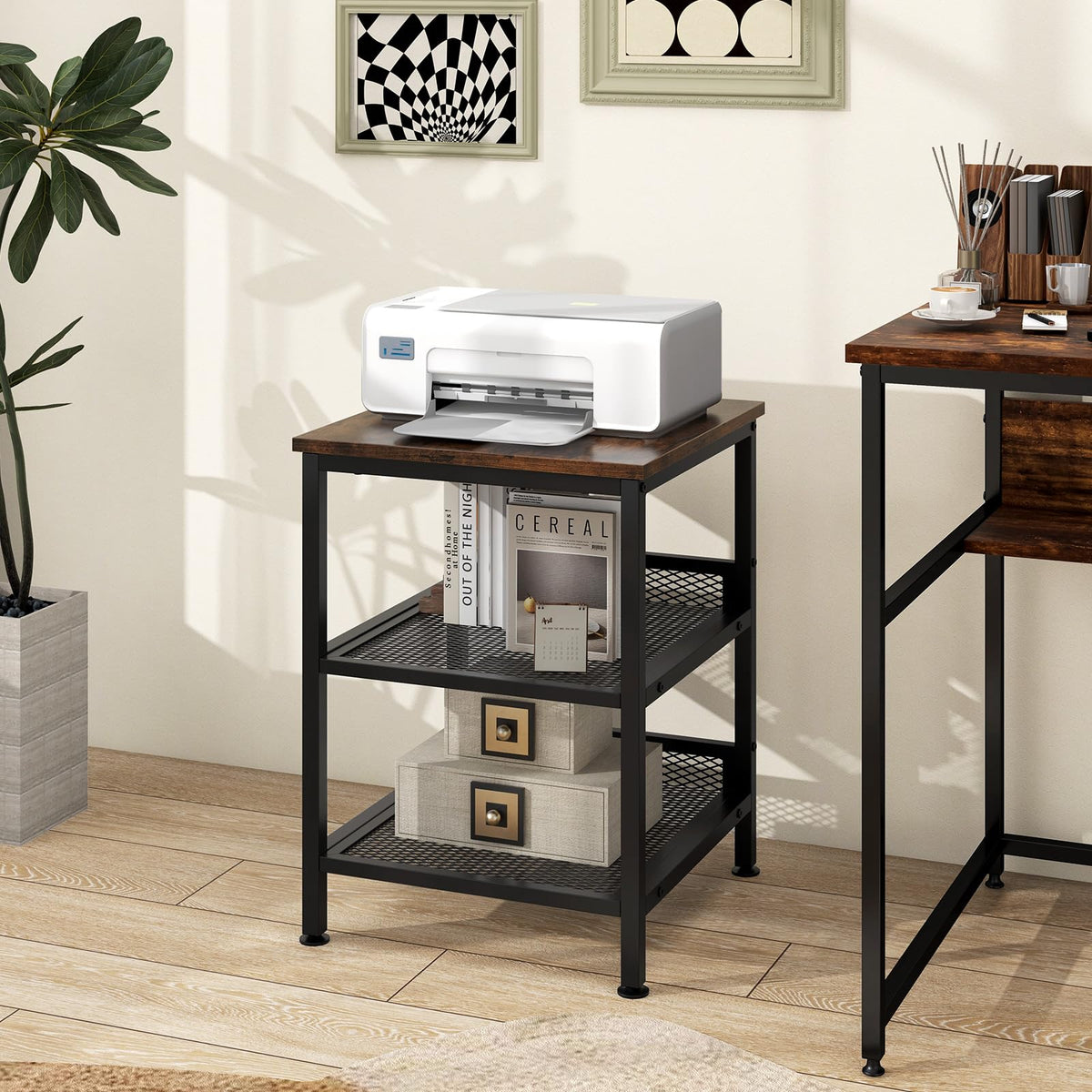 3-Tier End Table Set of 2 with Mesh Storage Shelves O825836