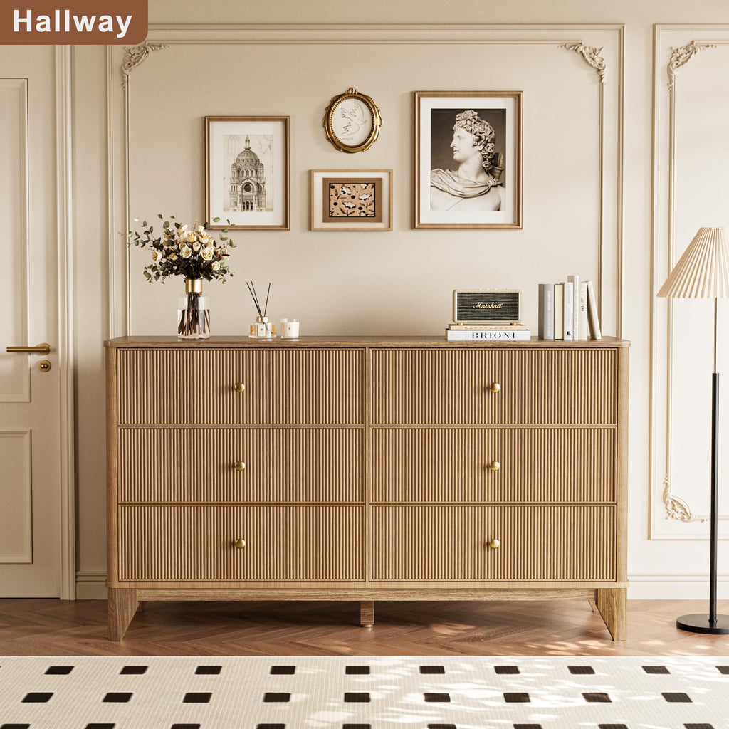 Fluted 6 Drawer Wood Dresser O963