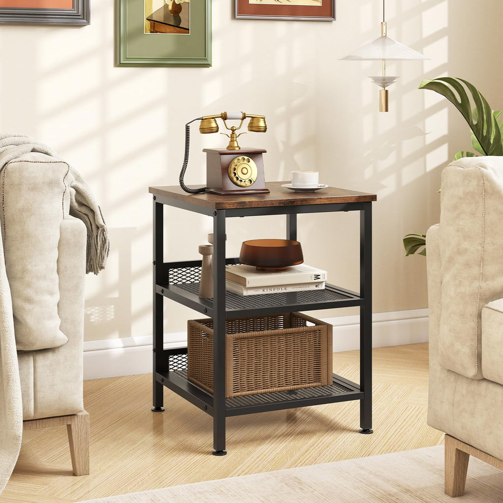 3-Tier End Table Set of 2 with Mesh Storage Shelves O825836