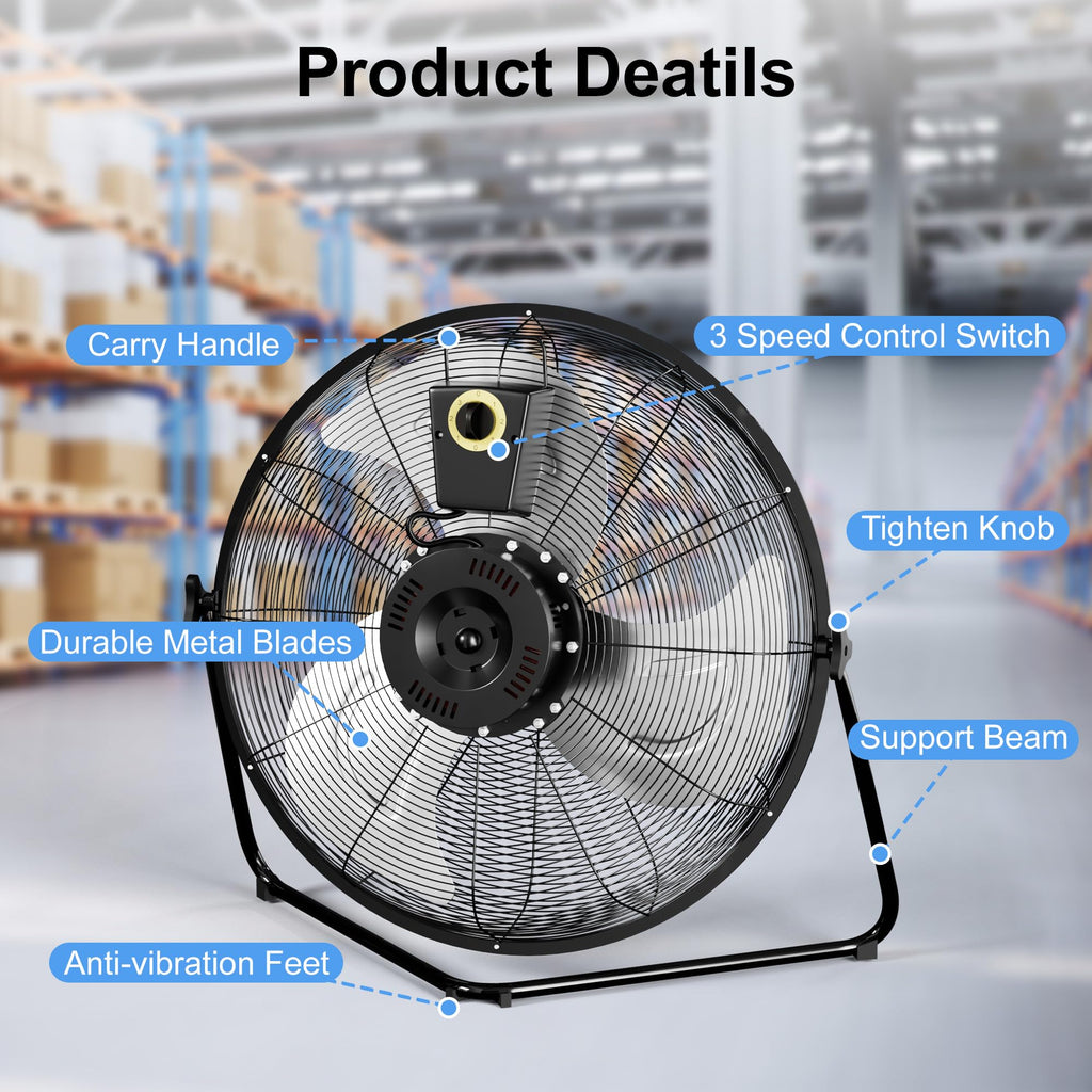 20 Inch 3 Speed High Velocity Metal Industrial Floor Fan X214