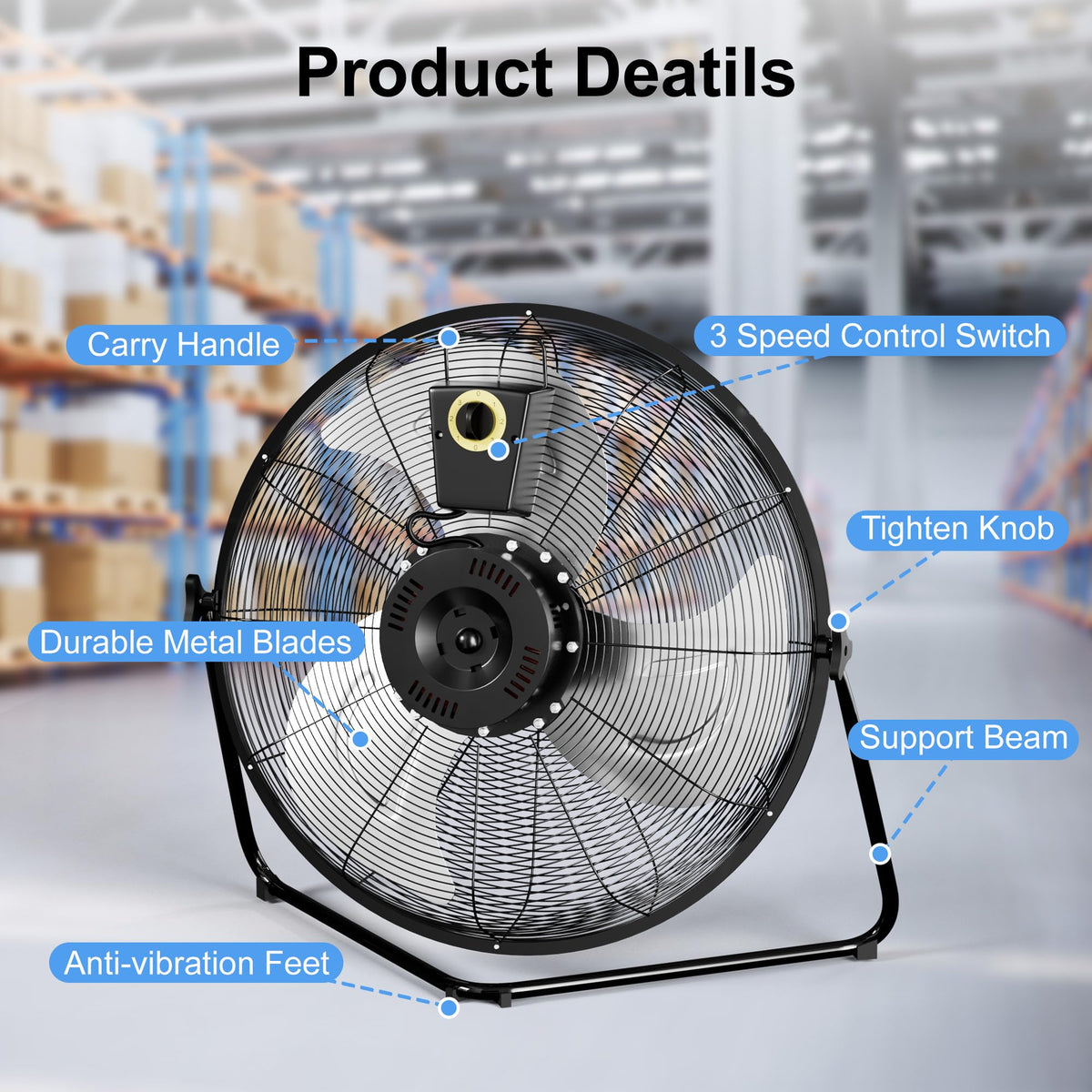 20 Inch 3 Speed High Velocity Metal Industrial Floor Fan X214