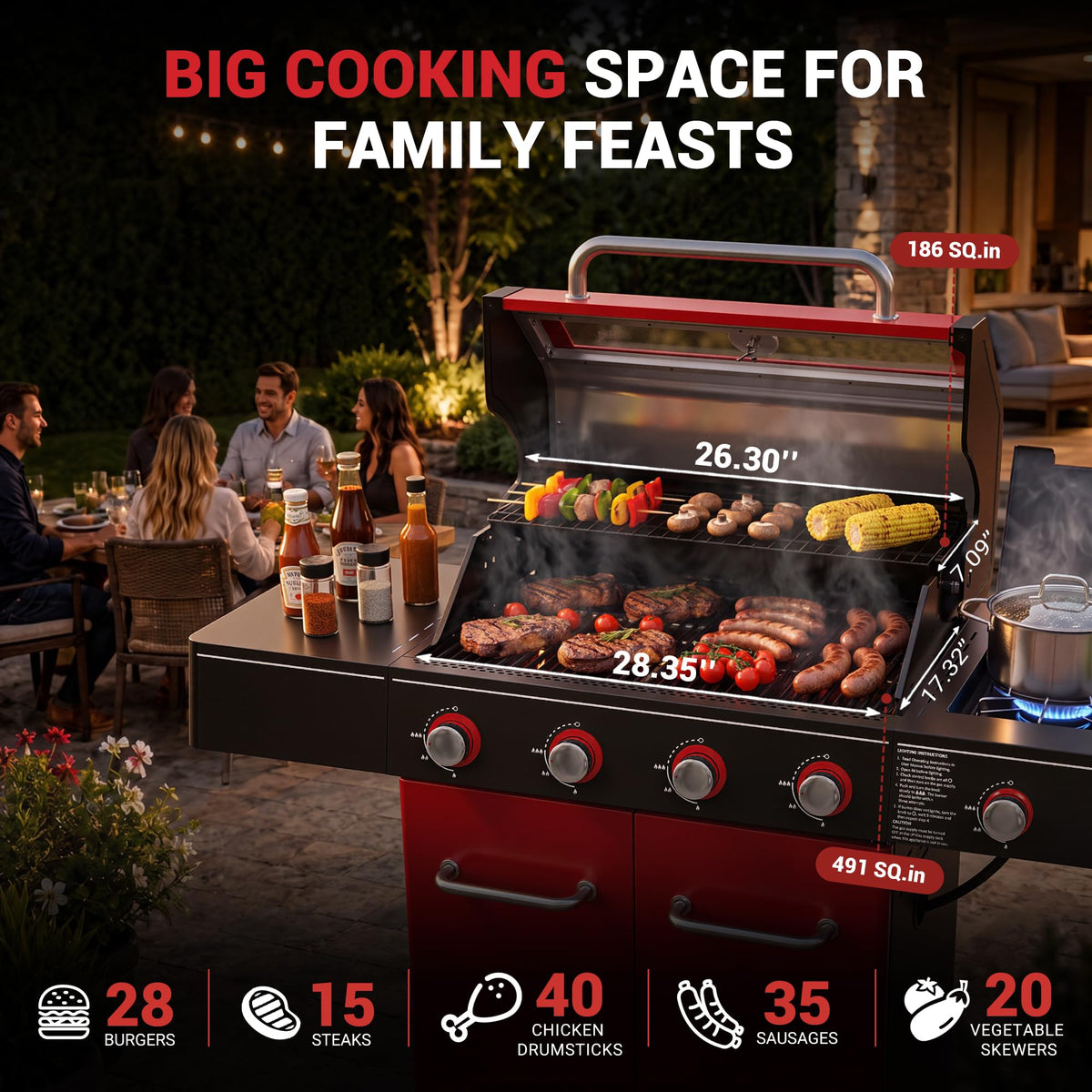 56,000 BTU 4 Burner Propane Gas Grill with Side Burner Z54937