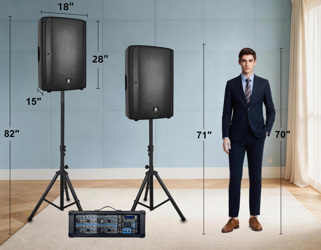 2400W Bluetooth PA Speaker System with Powered Mixer and Passive Speakers T560020