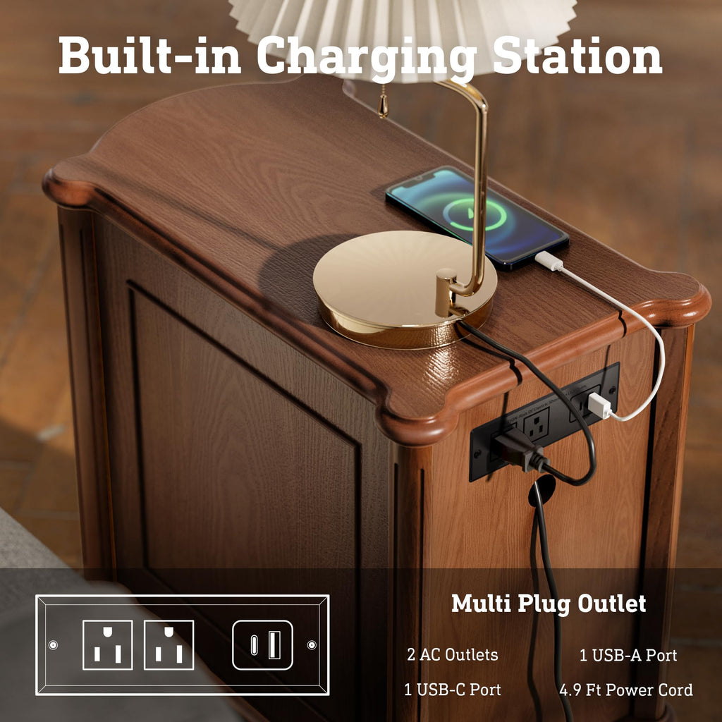 Brown Set of 2 Nightstand with Charging Station and 3 Drawers B998251