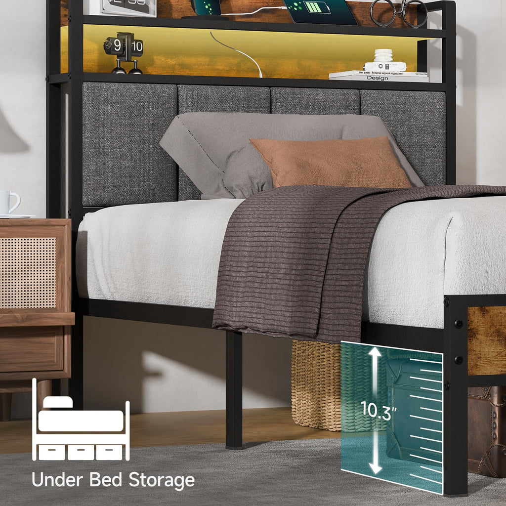 Twin Bed Frame with Upholstered Headboard P3400
