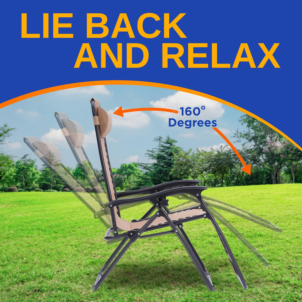 Zero Gravity Outdoor Lounge Chairs 2 Pack Folding Recliners with Side Table Cup Holder Y108