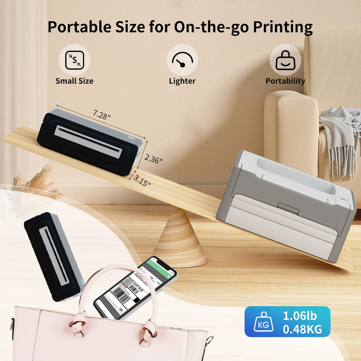 Bluetooth Thermal Shipping Label Printer, 4X6 Inkless Wireless Label Printer F28206