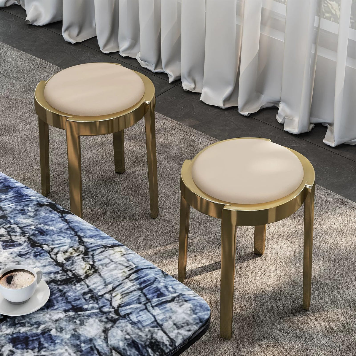 Round Stackable Stainless Steel Microfiber Leather Stools X5703