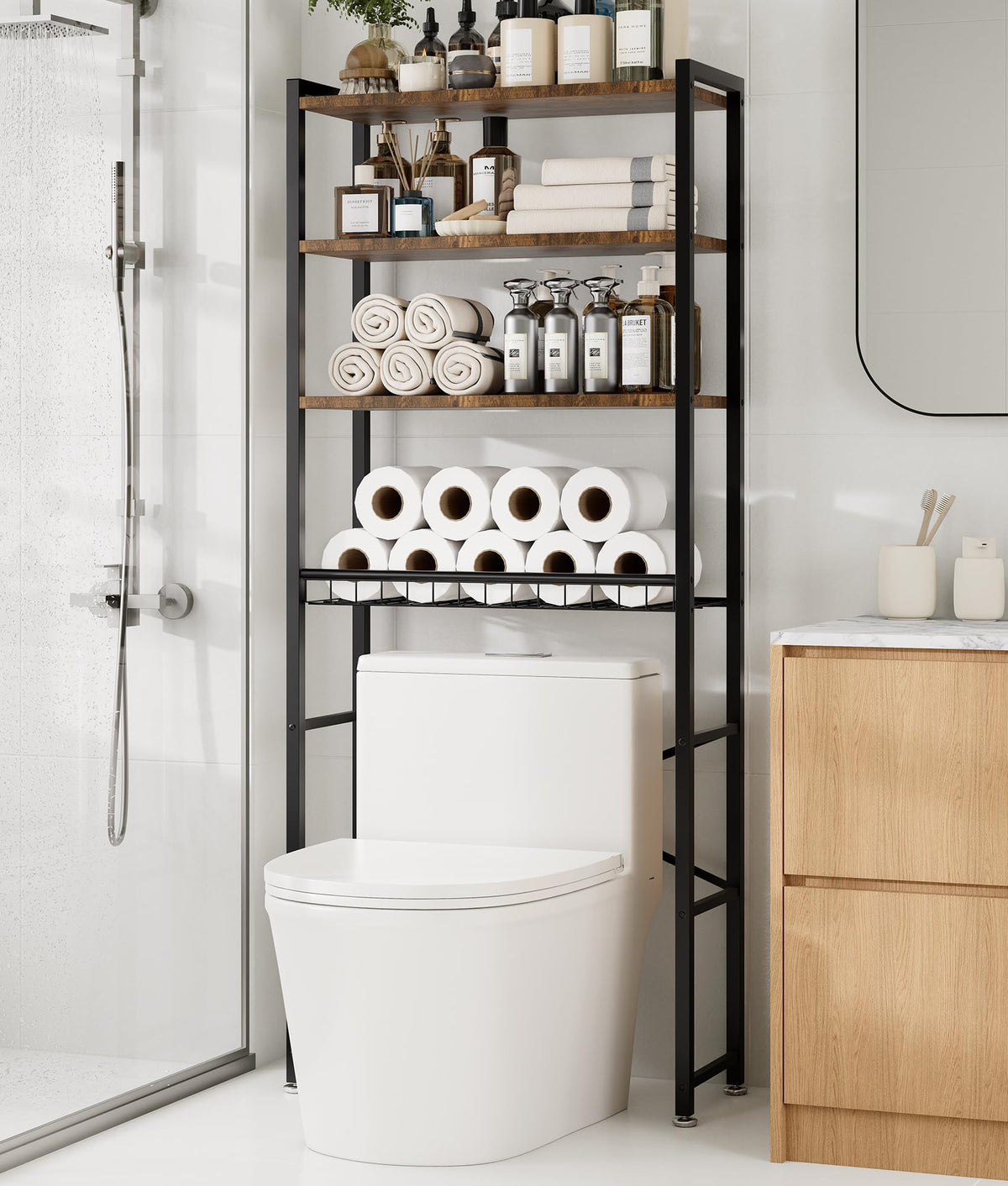 Brown 4-Tier Over-the-Toilet Storage Rack S583