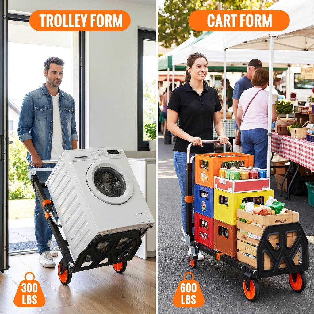 3-in-1 Convertible Hand Truck 600 lb 4 Wheels Orange M382