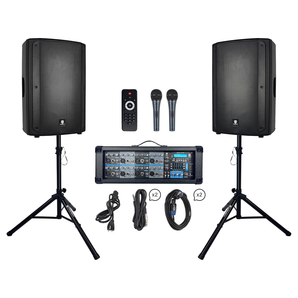2400W Bluetooth PA Speaker System with Powered Mixer and Passive Speakers T560020
