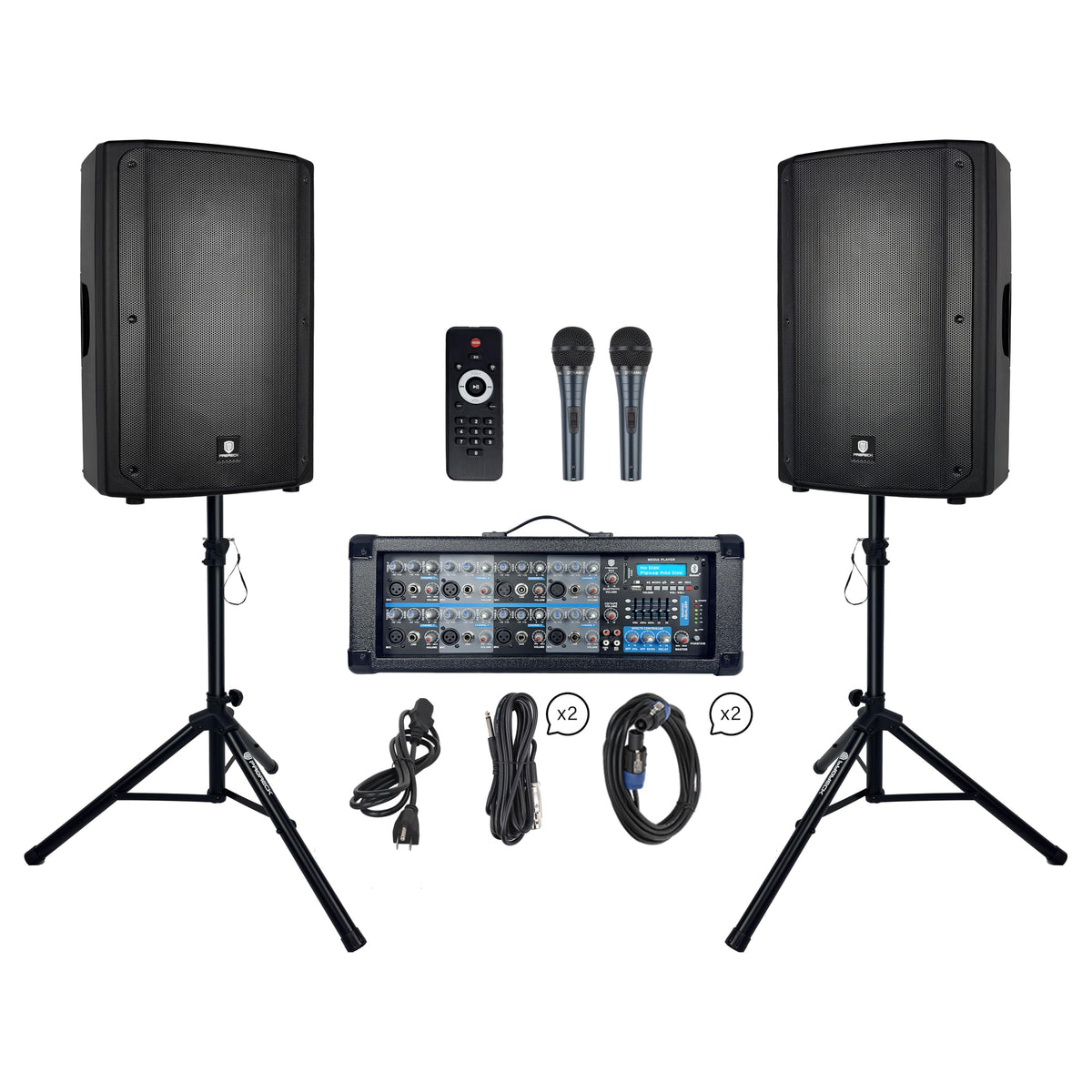 2400W Bluetooth PA Speaker System with Powered Mixer and Passive Speakers T560020