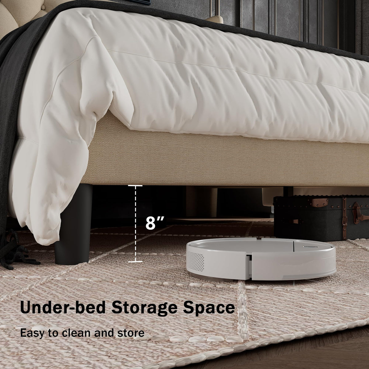 Queen Size Beige Upholstered Platform Bed Frame G99924