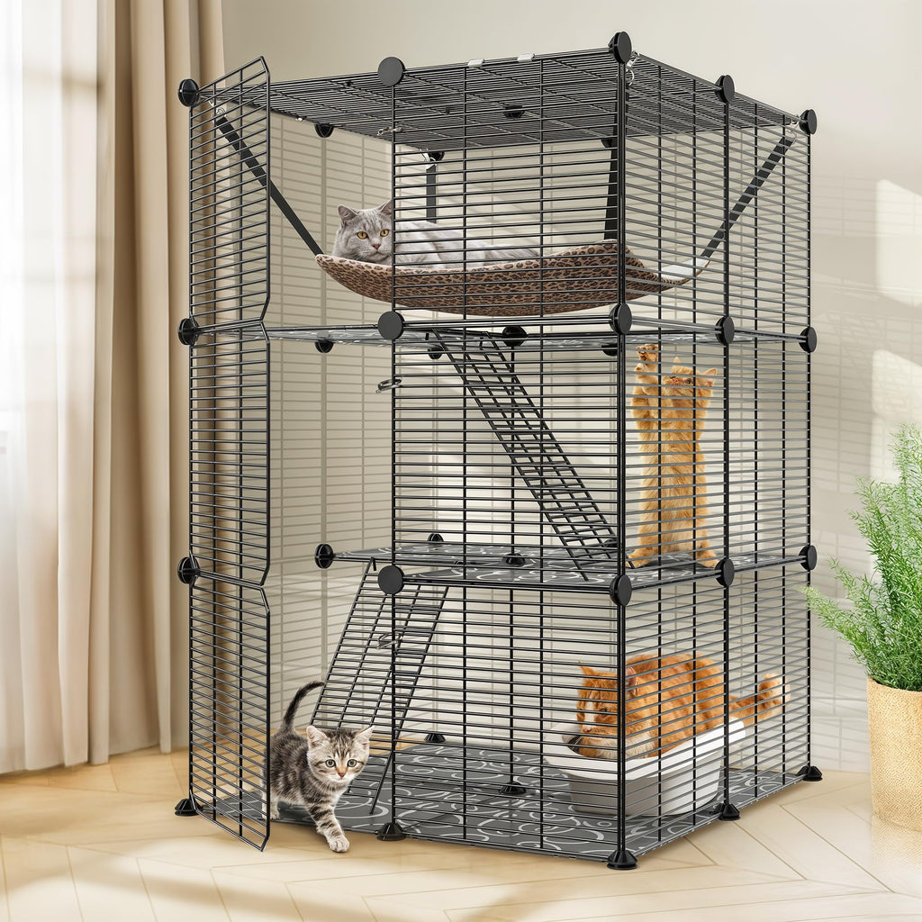 3-Tier Metal Wire Cat Cage with Hammock Y7265
