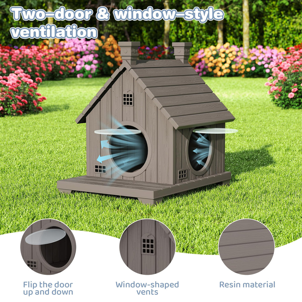 Weatherproof Resin Outdoor Cat House with Elevated Base N94282