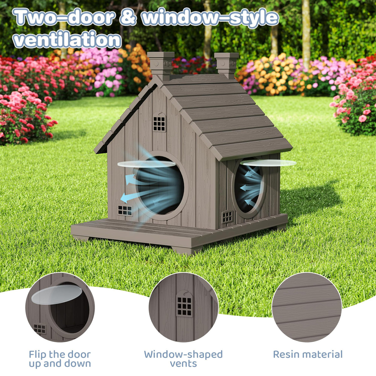 Weatherproof Resin Outdoor Cat House with Elevated Base N94282