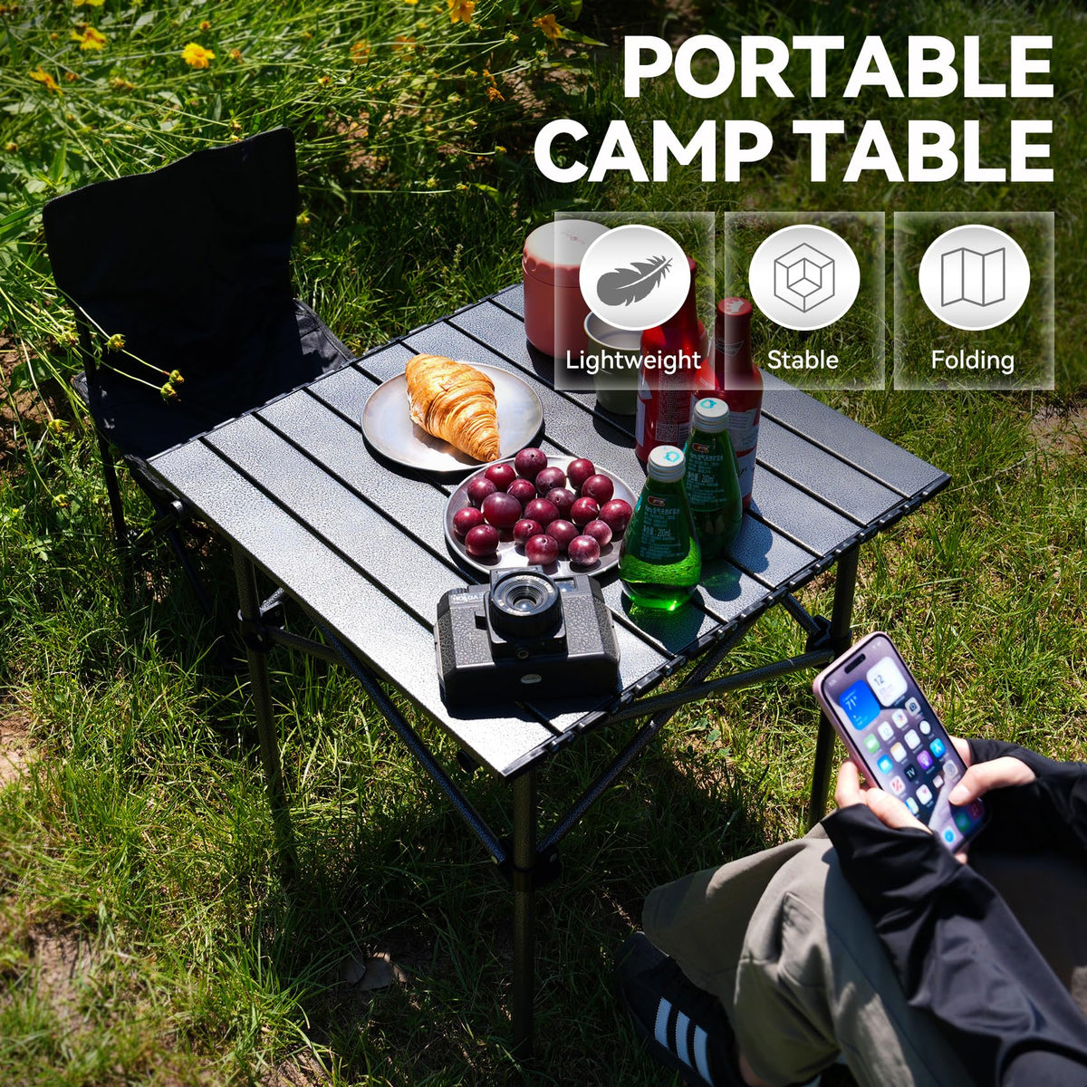 Portable Folding Aluminum Camping Table with Carry Bag J202827