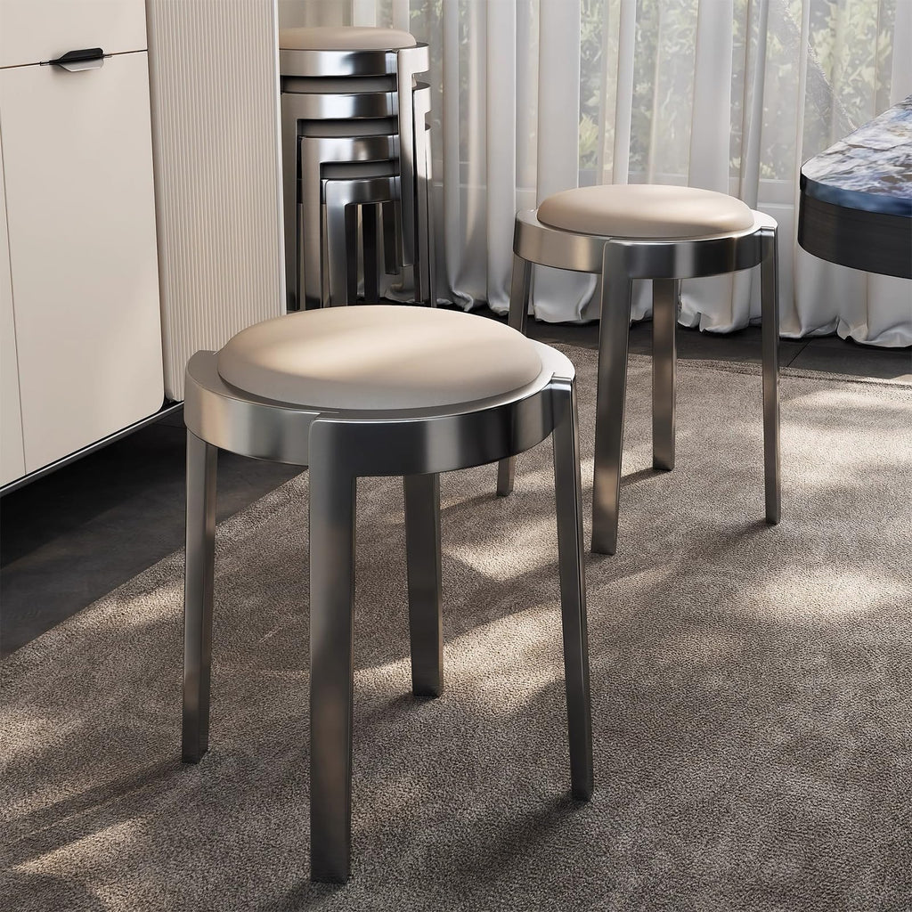 Round Stackable Stainless Steel Microfiber Leather Stools X5703
