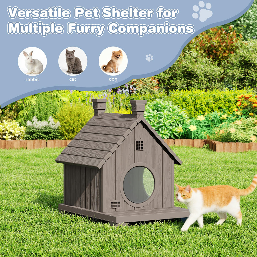 Weatherproof Resin Outdoor Cat House with Elevated Base N94282