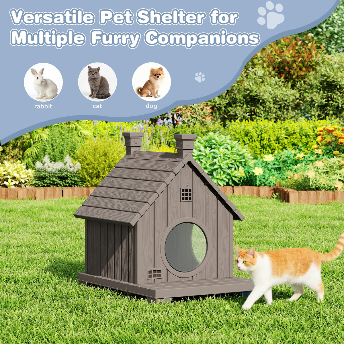 Weatherproof Resin Outdoor Cat House with Elevated Base N94282