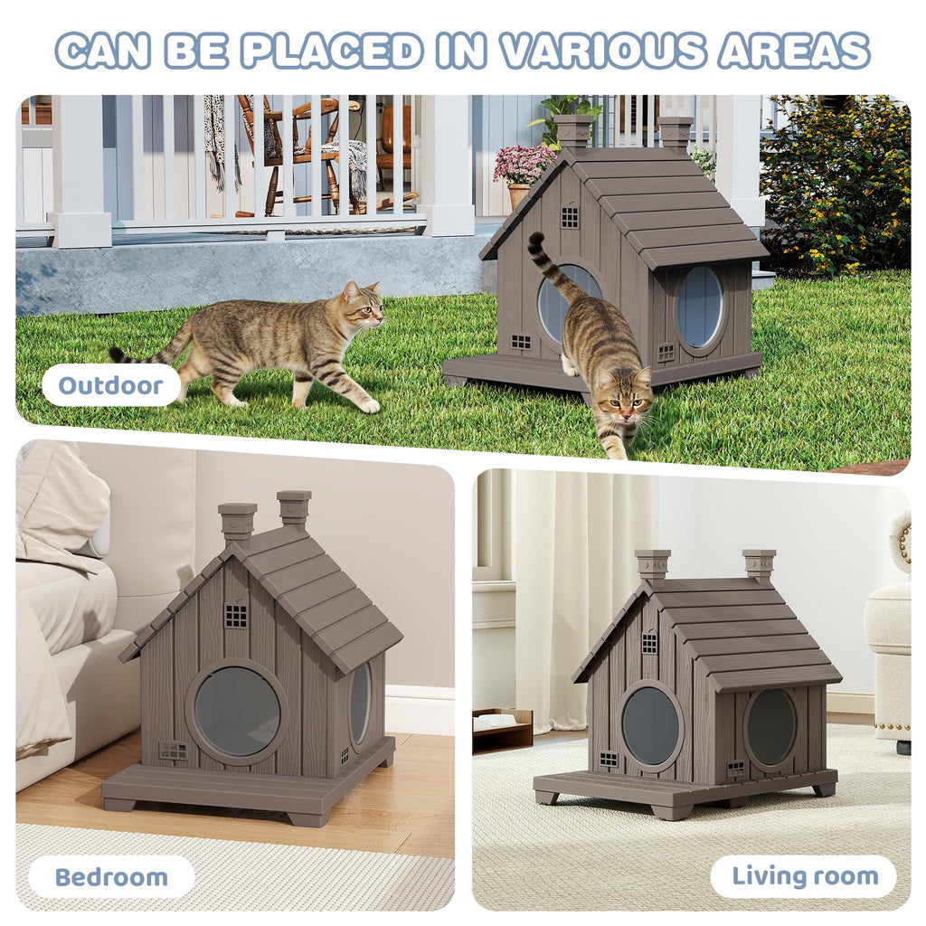 Weatherproof Resin Outdoor Cat House with Elevated Base N94282