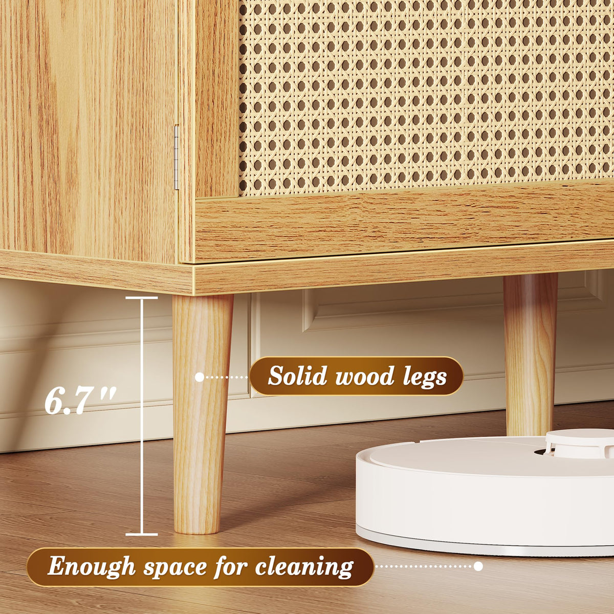 65 Inch Rattan TV Stand with Adjustable Shelf and 2 Cabinets R721888
