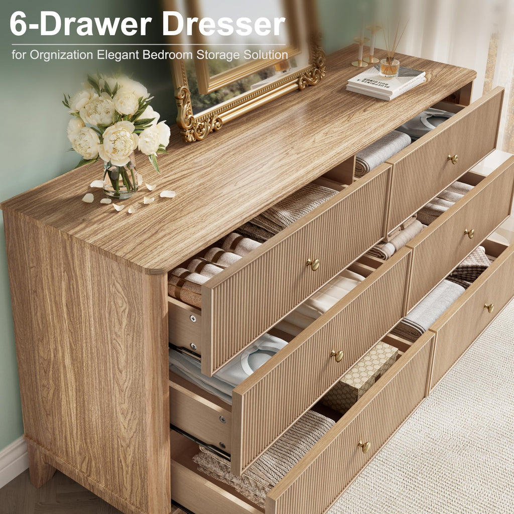 Fluted 6 Drawer Wood Dresser O963
