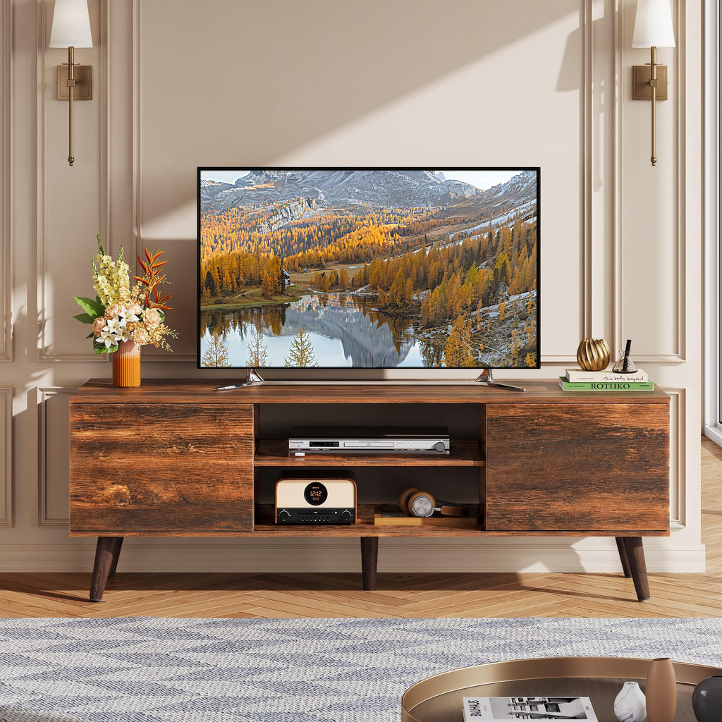 TV Stand with 2 Cabinets Storage & Adjustable Shelf B61337