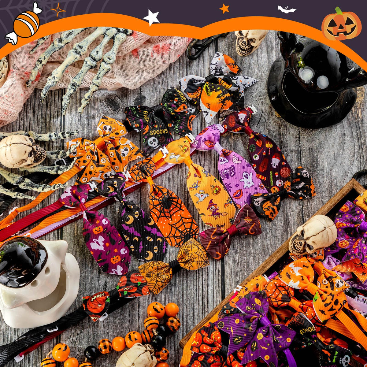 100 Pcs Dog Bow Ties Collar Set G822