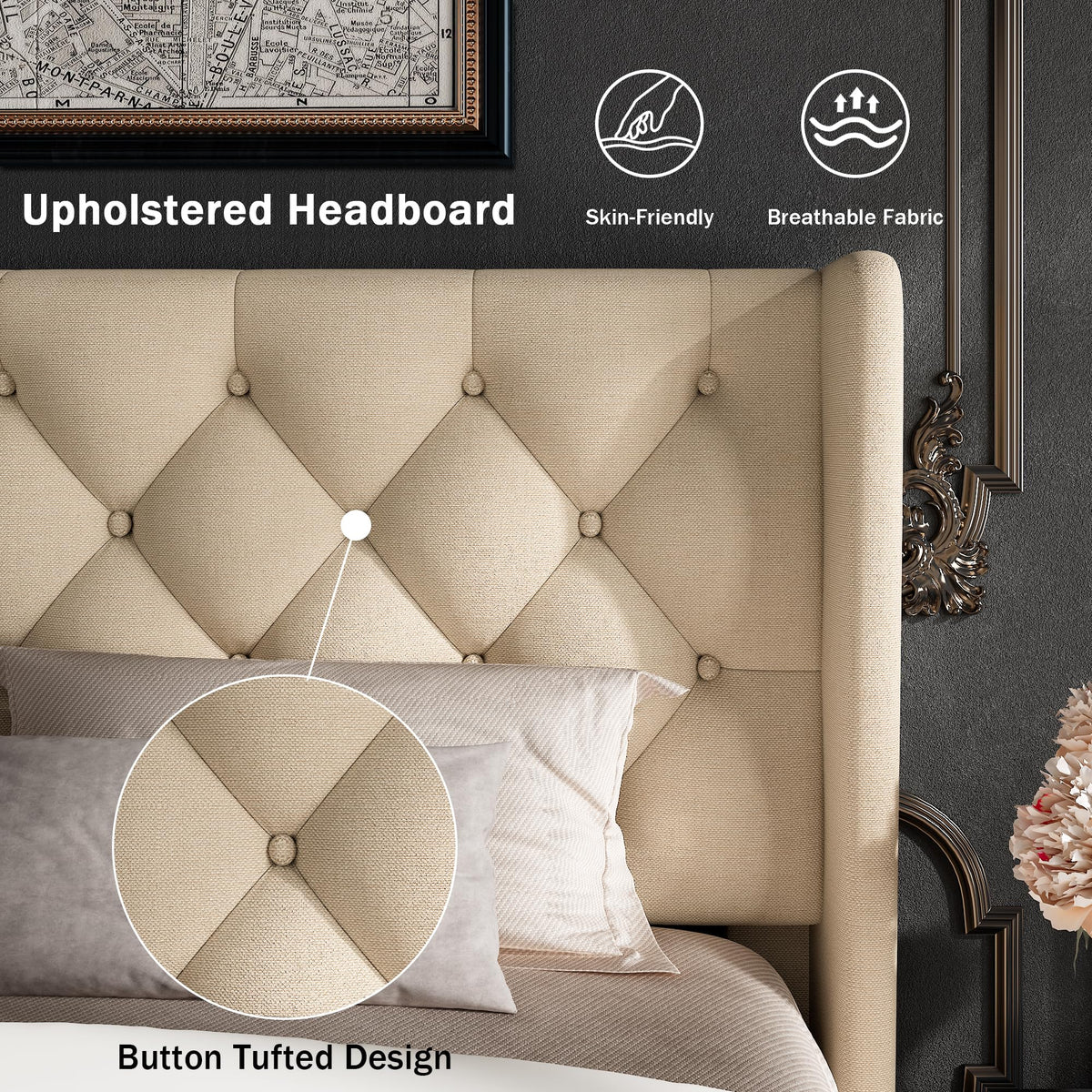 Queen Size Beige Upholstered Platform Bed Frame G99924